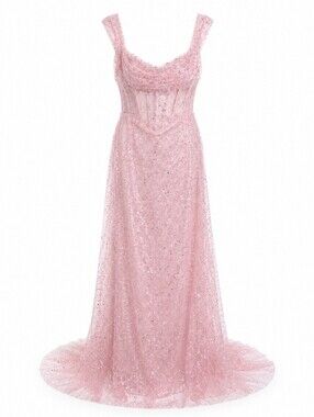 Luovinkra Size 28 Pink Sequin Corset Formal Dress Plus Size HoCo Prom Gown NWT